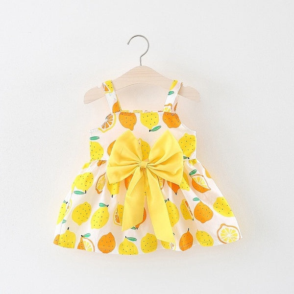 Bow Lemon Print Baby Girl Dress 0-2 Years