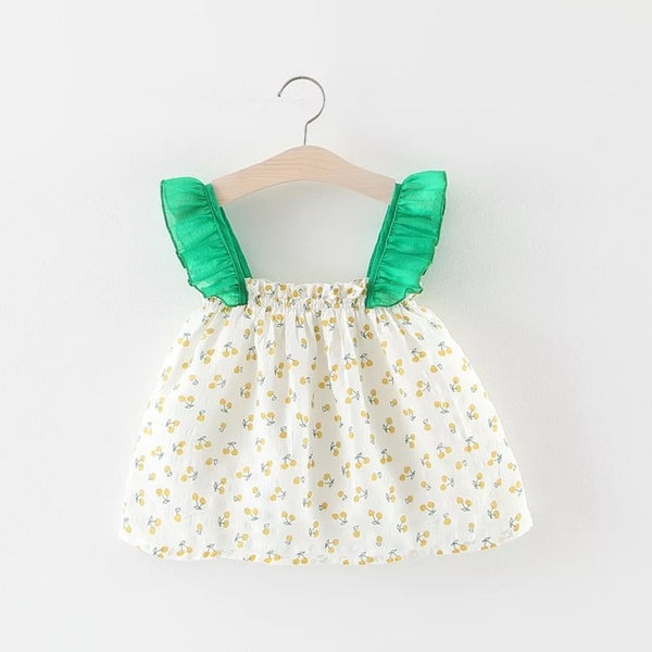 Floral Cherry Bow Print Baby Girl Dress 0-2 Years