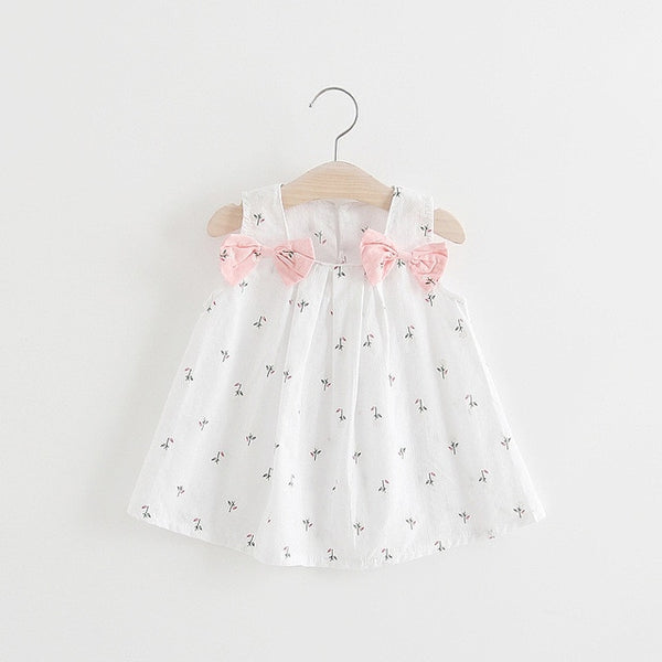 Floral Cherry Bow Print Baby Girl Dress 0-2 Years