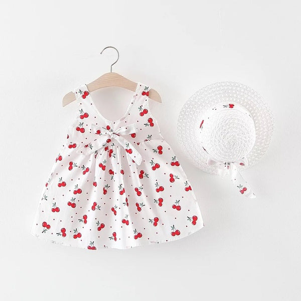 Dot Cherry Print Bow Baby Girl Dress 0-2 Years