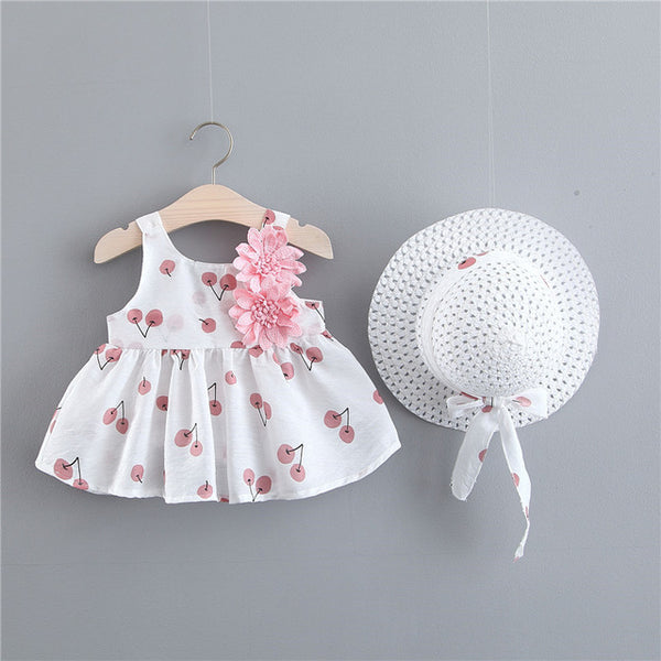 Dot Cherry Print Bow Baby Girl Dress 0-2 Years