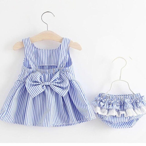 Striped Embroidery Baby Girls Dress 0-2 Years