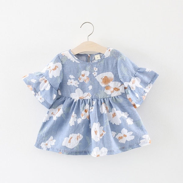 Bow Floral Print Baby Girl Dress 0-2 Years