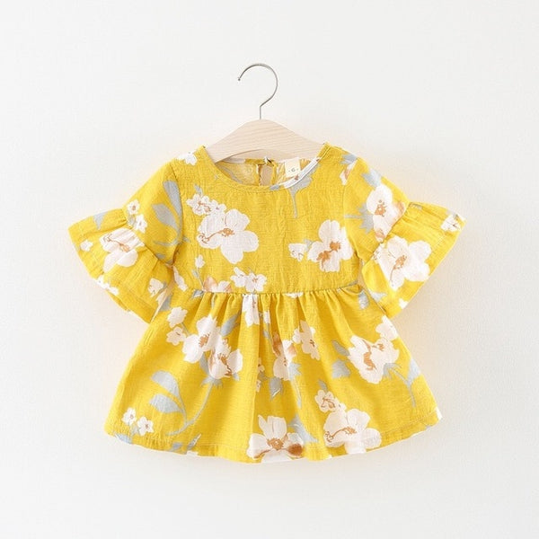 Bow Floral Print Baby Girl Dress 0-2 Years