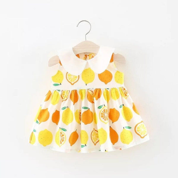 Bow Lemon Print Baby Girl Dress 0-2 Years