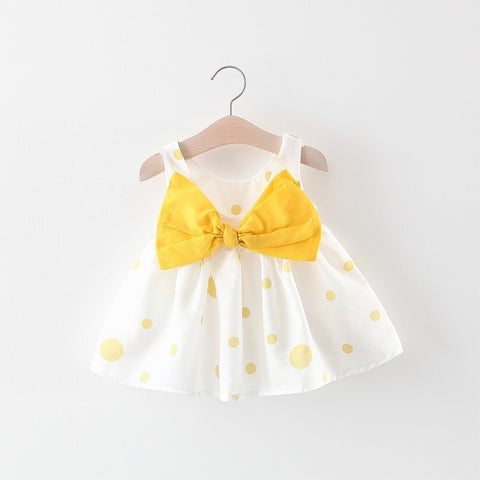 Bow Dot Lemon Print Baby Girls Dress 0-2 Years