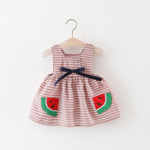 Plaid Watermelon Print Baby Girls Dress 0-2 Years