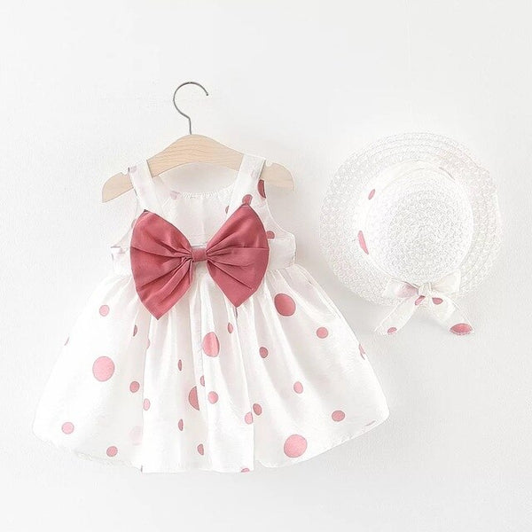Dot Cherry Print Bow Baby Girl Dress 0-2 Years