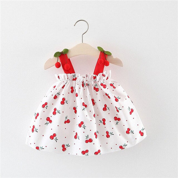 Dot Cherry Print Bow Baby Girl Dress 0-2 Years