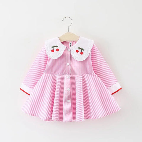 Striped Embroidery Baby Girls Dress 0-2 Years