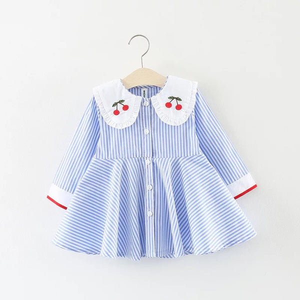 Striped Embroidery Baby Girls Dress 0-2 Years