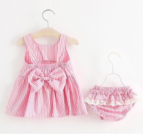 Striped Embroidery Baby Girls Dress 0-2 Years